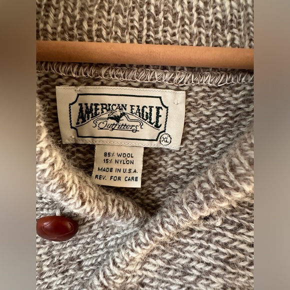 VTG 80s 90s American Eagle Wool Sweater XL Elbow Patches Academia Preppy - Picture 7 of 9